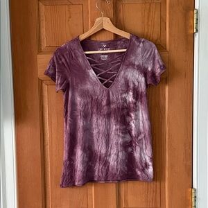 American Eagle Outfitters Size Extra Small XS Women's Purple Tie-Dye V-Neck Top